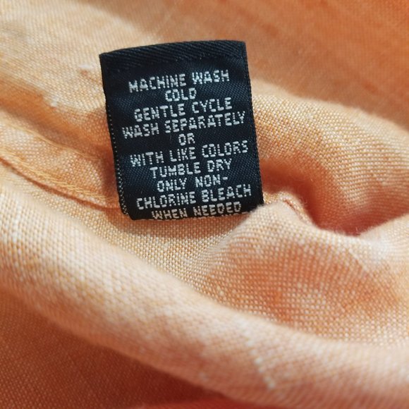 Murano European Fabric Mens XL Linen Long Sleeve Orange Peach Button-Up Shirt - Picture 12 of 12